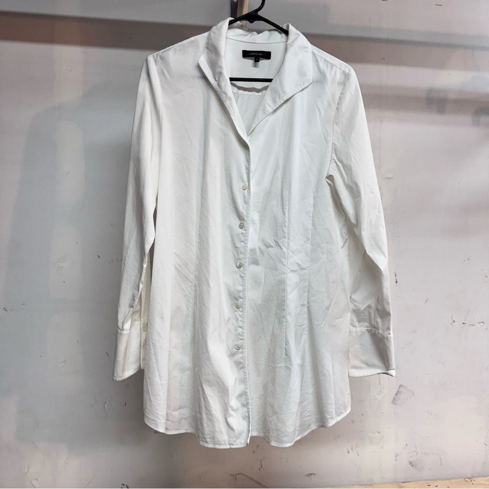 Lafayette 148 New York White Button-Up Shirt women’s size large point collar